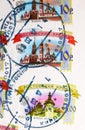 Postage stamp printed in Russia with stamp of Kirov shows Moscow and Rostov Kremlins, serie, circa 2009 Royalty Free Stock Photo