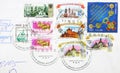Postage stamp printed in Russia with stamp of Pechora town Post office shows Moscow, Nizhny Novgorod and Rostov Kremlins, serie,