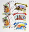 Postage stamp printed in Russia with stamp of Voronezh town shows Novgorod, Moscow, Ryazan and Astrakhan Kremlins, serie, circa Royalty Free Stock Photo