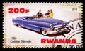 Postage stamp printed in Rwanda shows Cadillac Eldorado 1953, Vintage cars serie, circa 2013