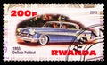 Postage stamp printed in Rwanda shows DeSoto Foldout 1955, Vintage cars serie, circa 2013 Royalty Free Stock Photo