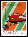 Postage stamp printed in Rwanda shows Train, World Communications Year, serie, circa 1984