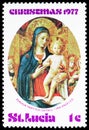 Postage stamp printed in Saint Lucia shows Virgin and Child, by Fra Angelico, Christmas 1977 serie, circa 1977