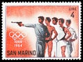 Postage stamp printed in San Marino shows Shooting, Olympic Games 1964 - Tokyo II serie, circa 1964