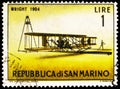 Postage stamp printed in San Marino shows Wright Type A Biplane (1904), Vintage Aircraft serie, circa 1962