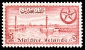 Postage stamp printed in shows Male Harbour, Views serie, 5 Maldivian laari, circa 1956