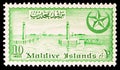 Postage stamp printed in shows Male Harbour, Views serie, 10 Maldivian laari, circa 1956 Royalty Free Stock Photo