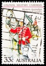 Postage stamp printed in shows Pinjarrah, 33 c - Australian cent, Military Uniforms serie, circa 1985