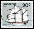 Postage stamp printed in Singapore shows Palari (sailing craft), Ships serie, circa 1980