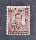 Postage stamp printed by Southern Rhodesia, that shows portrait of king George VI