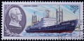 Postage stamp printed in the Soviet Union in 1980. Ship, scientific expedition vessel - diesel-electric ship Mikhail Somov.