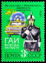 Postage stamp printed in Soviet Union shows Traffic Policeman, Road Safety serie, 3 Russian kopek, circa 1979