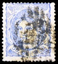 Postage stamp printed in Spain shows Allegorical Effigy of Spain, Hispania serie, circa 1870