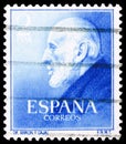 Postage stamp printed in Spain shows Santiago Ramon y Cajal, Famous People serie, 2 Pta - Spanish peseta, circa 1952 Royalty Free Stock Photo