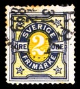 Postage stamp printed in Sweden shows Bicoloured Numeral Type, serie, circa 1892 Royalty Free Stock Photo