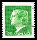 Postage stamp printed in Sweden shows King Carl XVI Gustav, serie, circa 1976