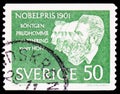 Postage stamp printed in Sweden shows RÃÂ¶ntgen, Prudhomme, von Behring and vant Hoff, Nobel Prize Winners 1901 serie, circa 1961 Royalty Free Stock Photo