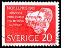 Postage stamp printed in Sweden shows RÃÂ¶ntgen, Prudhomme, von Behring and vant Hoff, Nobel Prize Winners 1901 serie, circa 1961 Royalty Free Stock Photo