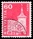 Postage stamp printed in Switzerland shows Clock Tower in Berne, Postal History - Motifs and Monuments serie, 60 Ct. - Swiss