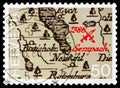 Postage stamp printed in Switzerland shows Map with location of the battle (1698), Current Events serie, circa 1986 Royalty Free Stock Photo