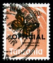 Postage stamp printed in Tanzania shows African Snout Butterfly (Libythea laius), Official overprint, Butterflies serie, 20