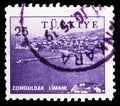 Postage stamp printed in Turkey shows Zonguldak Harbor, Industry and Technology serie, circa 1959 Royalty Free Stock Photo