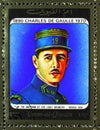 Postage stamp printed in Umm al-Qaiwain shows In the uniform of light infantry - Treves 1928, Charles de Gaulle serie, circa 1972 Royalty Free Stock Photo