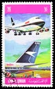 Postage stamp printed in Umm Al Quwain (United Arab Emirates) shows Boac, International Air Lines serie, circa 1972