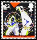 Postage stamp printed in United Kingdom shows Fencing, World Student Games serie, circa 1991