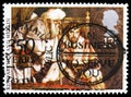 Postage stamp printed in United Kingdom shows King Arthur and Merlin, Arthurian Legends serie, circa 1985