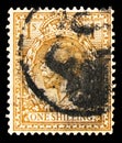 Postage stamp printed in United Kingdom shows King George V, 1 s - British shilling, Definitives serie, circa 1912