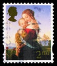 Postage stamp printed in United Kingdom shows Madonna and Child (William Dyce), c 1827, Christmas 2007 - Angels serie, circa 2007 Royalty Free Stock Photo