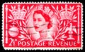 Postage stamp printed in United Kingdom shows Queen Elizabet II Coronation, Coronation 1953 serie, circa 1953