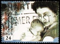 Postage stamp printed in United Kingdom shows Queen Elizabeth with Baby Prince Andrew, 40th Anniversary of Accession serie, circa