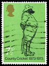 Postage stamp printed in United Kingdom shows Sketch of W.G. Grace, by Harry Furniss, Cricket - County Cricket serie, circa 1973