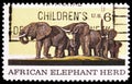 Postage stamp printed in United States shows African Elephant Loxodonta africana, Natural History Issue serie, circa 1970 Royalty Free Stock Photo