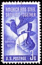 Postage stamp printed in United States shows American Eagle and Pouring Ladle, Steel Industry Issue serie, circa 1957