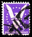 Postage stamp printed in United States shows American Eagle, Win the War Issue serie, circa 1942