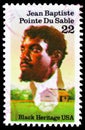 Postage stamp printed in United States shows Jean Baptiste Pointe du Sable c. 1750-1818 Founder of Chicago, Black Heritage