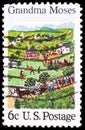 Postage stamp printed in United States shows July 4th by Grandma Moses, American Folklore Issue serie, circa 1969