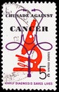 Postage stamp printed in United States shows Microscope and Stethoscope, Crusade against Cancer Issue serie, circa 1965