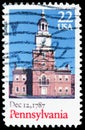 Postage stamp printed in United States shows Pennsylvania Ratification Date, Ratification of the Constitution Bicentennial serie, Royalty Free Stock Photo