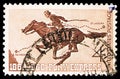 Postage stamp printed in United States shows Pony Express Rider, Centennial Issue serie, circa 1960