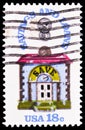 Postage stamp printed in United States shows Savings and Loans Building Piggy Bank with Coins, Savings & Loan Centennial serie,