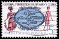 Postage stamp printed in United States shows Women of 1890 and 1966, General Federation of Women`s Clubs Issue serie, circa 1966