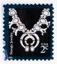 Postage stamp printed in USA shows Navajo Jewelry, UPS microprint, 2 c - United States cent, American Design serie, circa 2006 Royalty Free Stock Photo