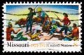 Postage stamp printed in USA shows 150 Years Missouri Statehood, `Independence and the Opening of the West` by T. Benton