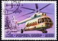 Postage stamp printed in the USSR in 1980. Helicopter Mi-8 - hip. Aviation and helicopter industry. Multi-purpose twin-engine