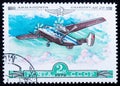 Postage stamp printed in the USSR in 1979. Light twin-engine turboprop passenger and cargo aircraft AN-28. Aviation and aircraft