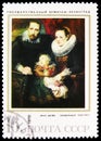 Postage stamp printed in USSR Russia shows Family Portrait, Van Dyck 1621, Foreign Paintings in Soviet Museums serie, circa